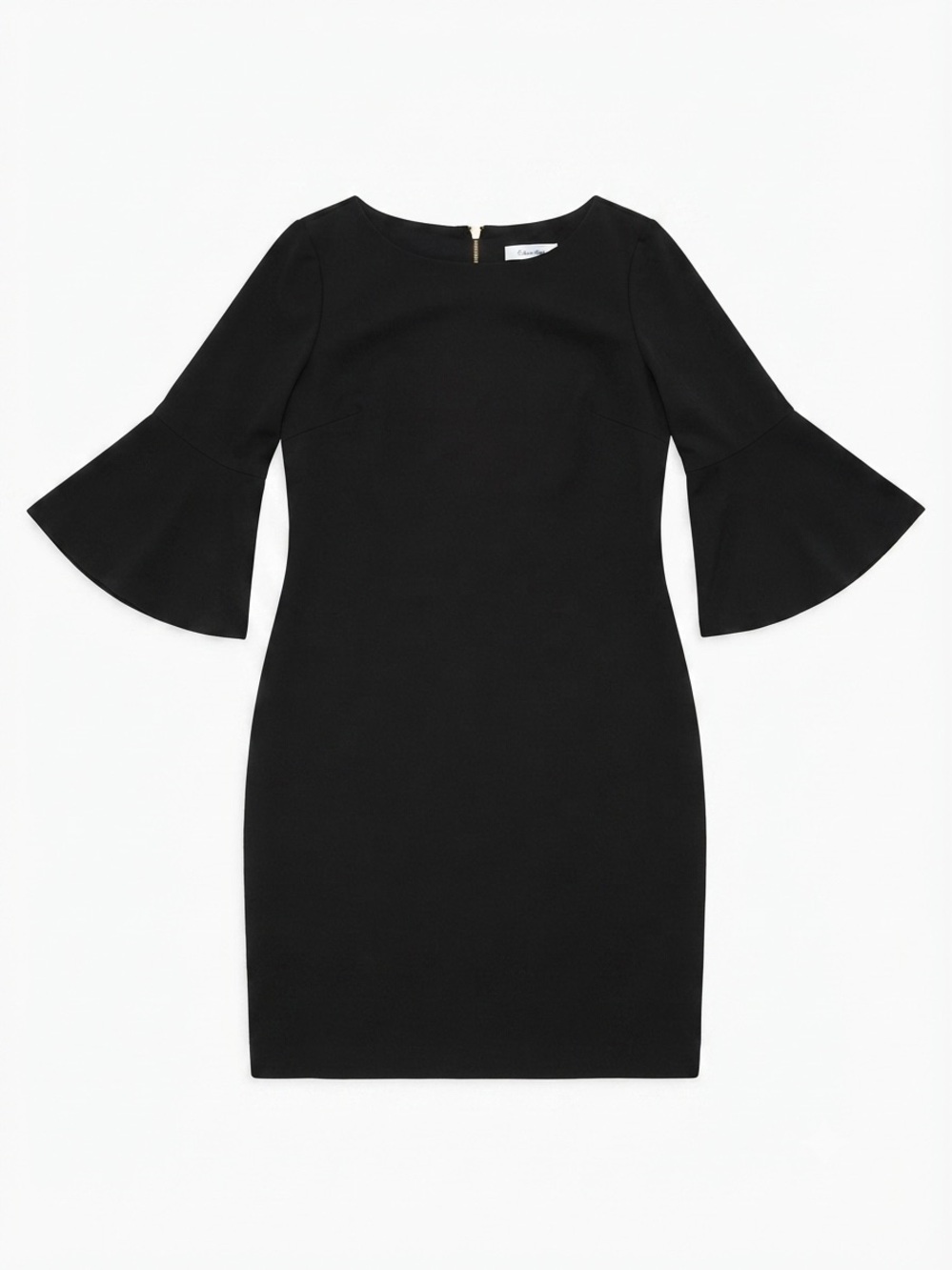 Calvin Klein Black Bell Sleeve Cocktail Dress Size 14 Gold Zip Shift